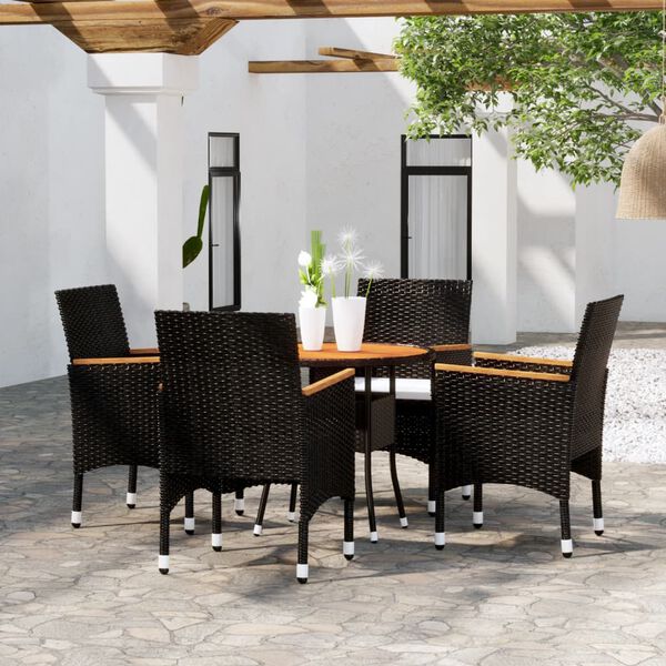 vidaXL Ensemble de bistro de jardin 5 pcs poly rotin et bois solide