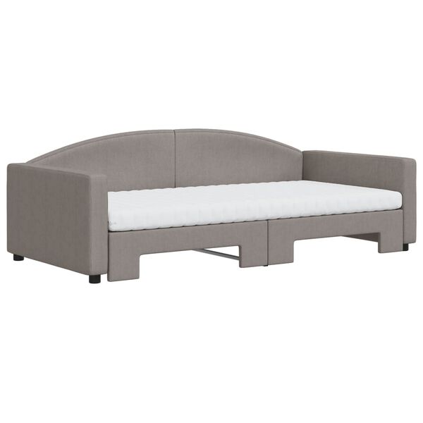 vidaXL Lit de jour avec gigogne et matelas taupe 100x200 cm tissu