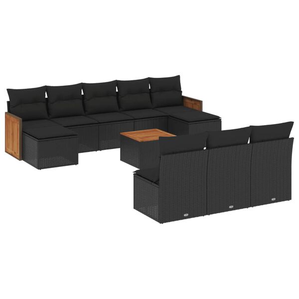 vidaXL Salon de jardin 11 pcs avec coussins noir r&eacute;sine tress&eacute;e