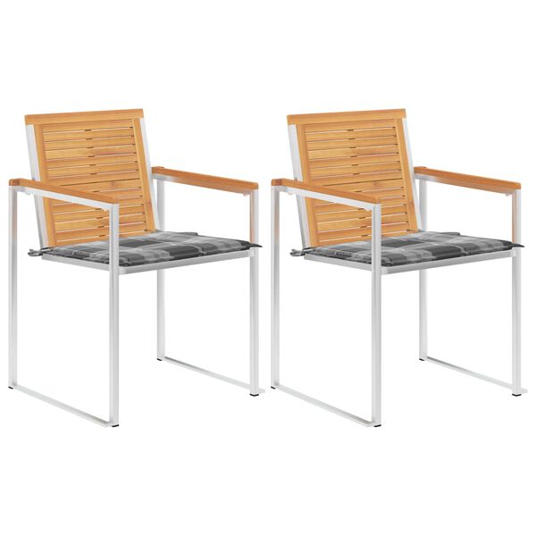 vidaXL Chaises de jardin avec coussins lot de 2 Teck solide et acier