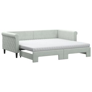 vidaXL Lit de jour avec gigogne et matelas gris clair 90x190cm velours