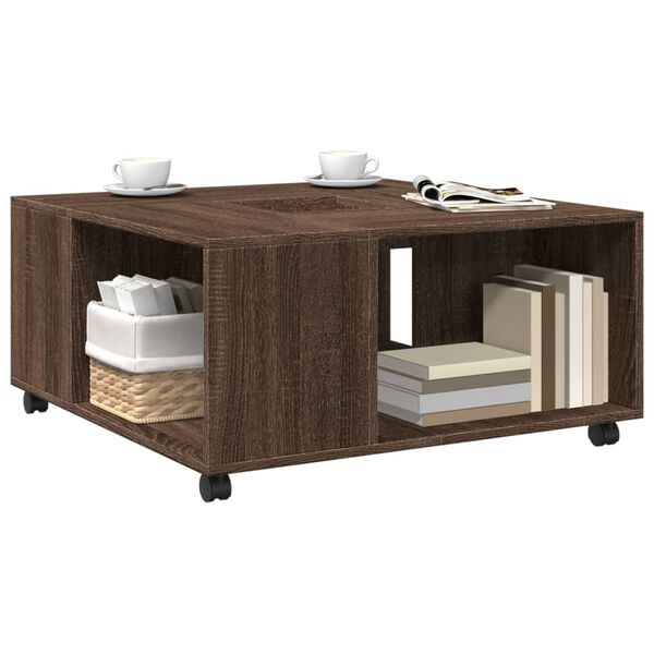 vidaXL Table basse ch&ecirc;ne marron 80x80x40 cm bois d'ing&eacute;nierie