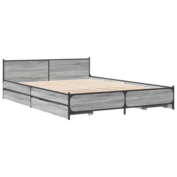 vidaXL Cadre de lit avec tiroirs sans matelas sonoma gris 120x200 cm