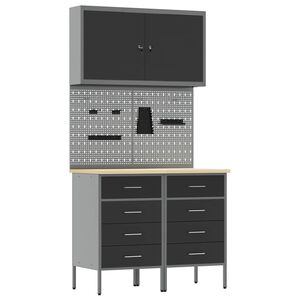 vidaXL Placard de travail 5 pc Noir Bois d'ing&eacute;nierie et acier