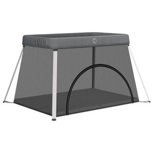 vidaXL Parc pour b&eacute;b&eacute; avec matelas Gris fonc&eacute; Tissu de lin