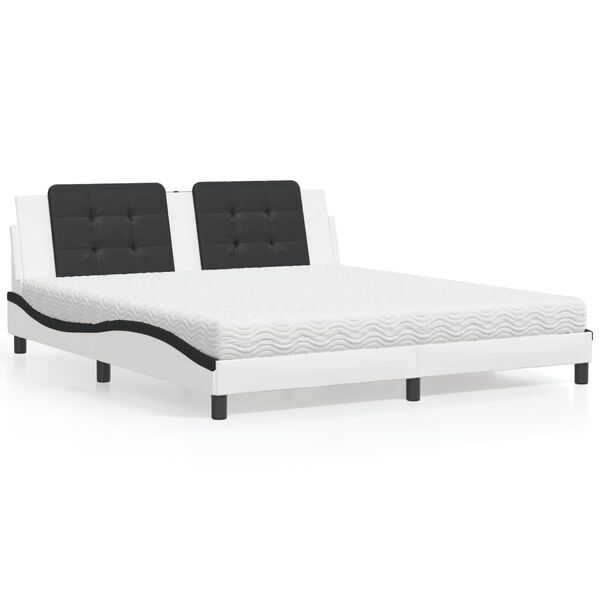 vidaXL Lit avec matelas Zadar blanc et noir 180x200 cm similicuir