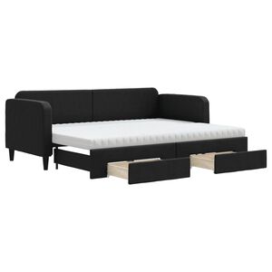 vidaXL Lit de jour avec gigogne et tiroirs noir 80x200 cm tissu