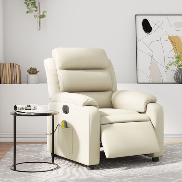 vidaXL Fauteuil de massage inclinable &eacute;lectrique cr&egrave;me similicuir