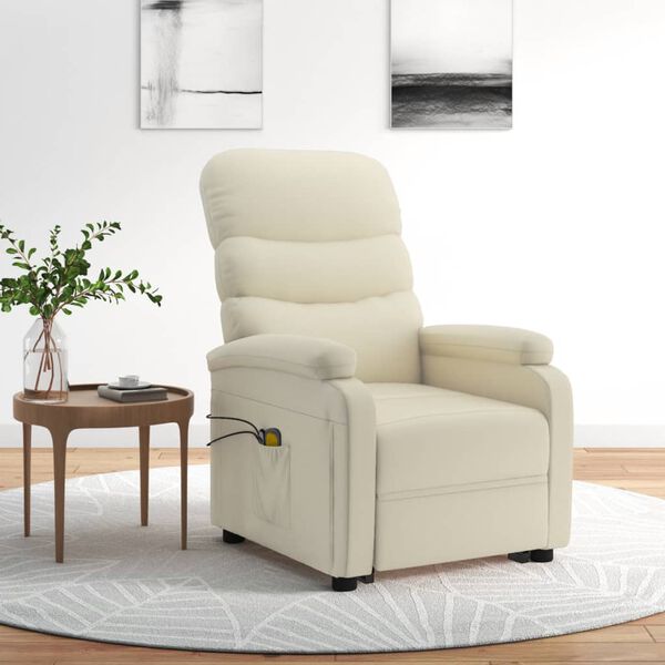 vidaXL Fauteuil de massage Blanc cr&egrave;me Similicuir