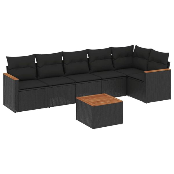 vidaXL Salon de jardin 7 pcs avec coussins noir r&eacute;sine tress&eacute;e