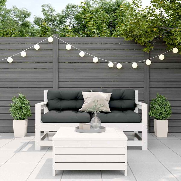 vidaXL Salon de jardin 3 pcs avec coussins blanc bois de pin massif