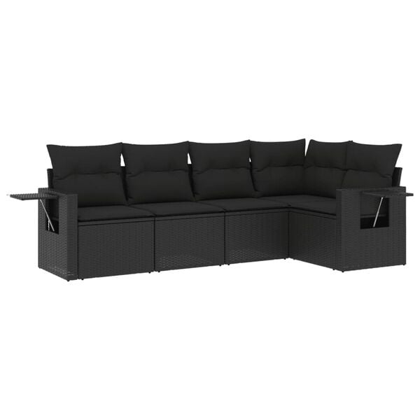 vidaXL Salon de jardin 5 pcs avec coussins noir r&eacute;sine tress&eacute;e