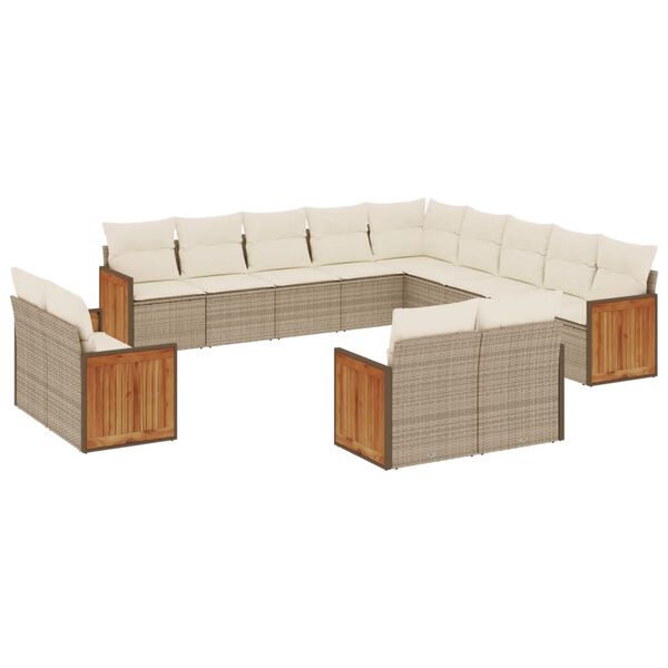 vidaXL Salon de jardin avec coussins 13 pcs beige résine tressée
