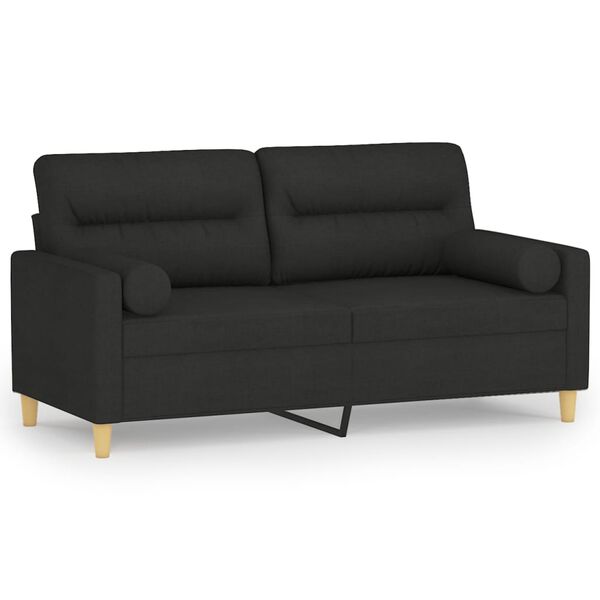 vidaXL Canap&eacute; 2 places et oreillers et coussins Noir 140 cm Tissu