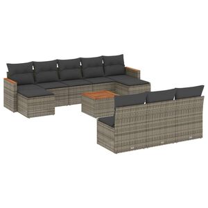 vidaXL Salon de jardin 11 pcs avec coussins gris r&eacute;sine tress&eacute;e
