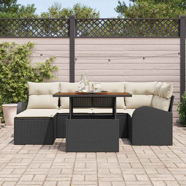 vidaXL Ensemble de canap&eacute; de jardin avec coussin 7 pcs Noir et cr&egrave;me