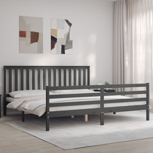 vidaXL Cadre de lit sans matelas gris 200x200 cm bois massif