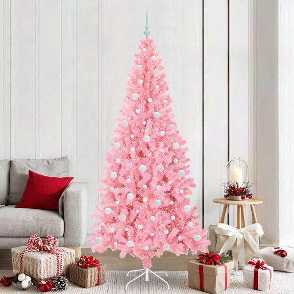 vidaXL Sapin de No&euml;l avec 300 LED avec support Rose 210 cm PVC