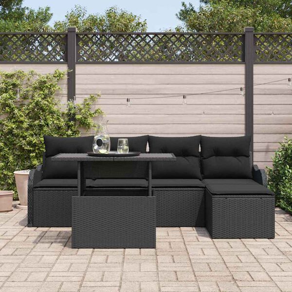 vidaXL Ensemble de canapé de jardin 6 pcs Noir Poly Rattan