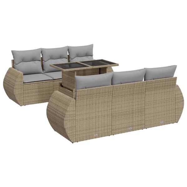 vidaXL Salon de jardin avec coussins 7 pcs beige r&eacute;sine tress&eacute;e
