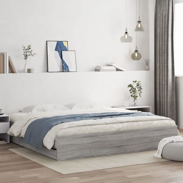 vidaXL Cadre de lit avec tiroirs sans matelas sonoma gris 160x200 cm