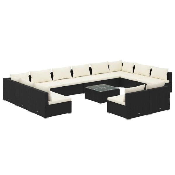 vidaXL Salon de jardin 13 pcs avec coussins Noir R&eacute;sine tress&eacute;e