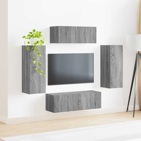 vidaXL Ensemble meuble TV 4 pcs Gris Sonoma Bois d'ing&eacute;nierie