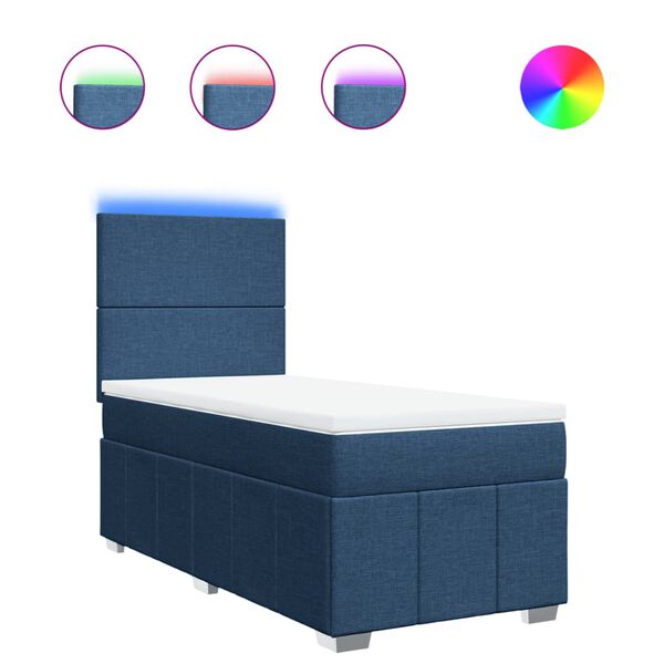 vidaXL Sommier &agrave; lattes de lit avec matelas Bleu 90x200 cm Tissu