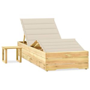 vidaXL Chaise longue de jardin avec table et coussin Pin impr&eacute;gn&eacute;