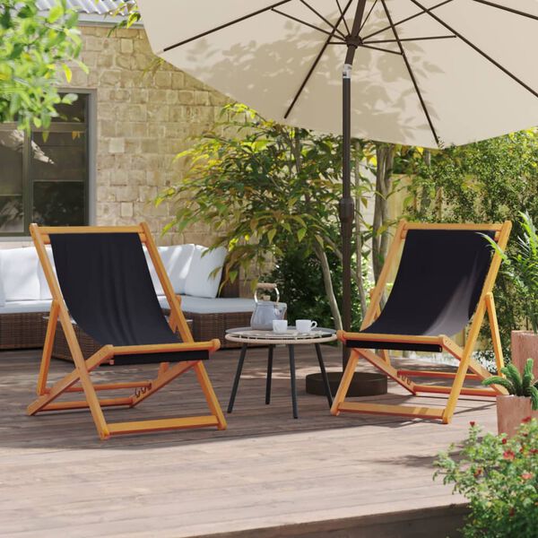 vidaXL Chaises de plage pliables lot de 2 noir tissu