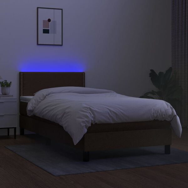 vidaXL Sommier &agrave; lattes de lit et matelas et LED Marron fonc&eacute; 80x200cm