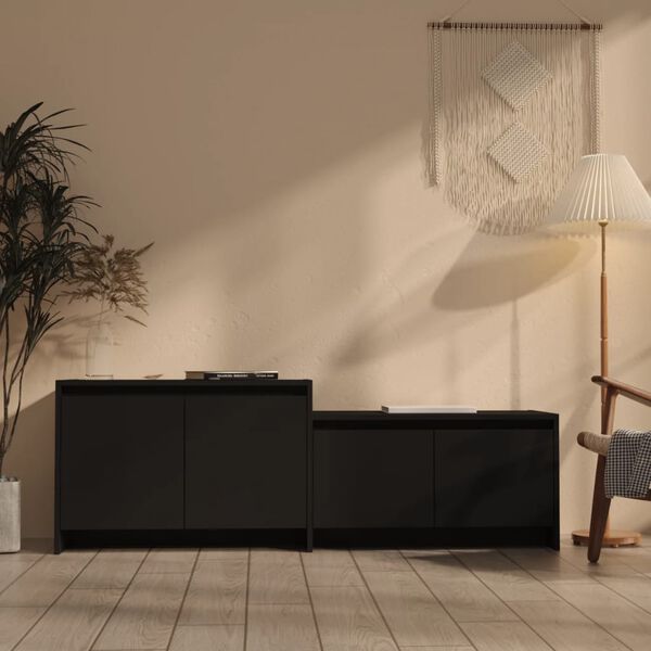 vidaXL Meuble TV Noir 146,5x35x50 cm Bois d'ing&eacute;nierie