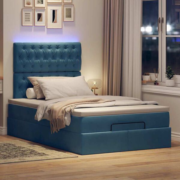 vidaXL Cadre de lit ottoman avec matelas bleu foncé 120x200 cm velours