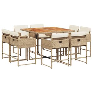 vidaXL Ensemble &agrave; manger de jardin et coussins 9 pcs beige Poly rotin