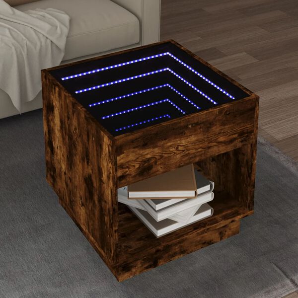 vidaXL Table basse avec LED Infinity ch&ecirc;ne fum&eacute; 50x50x50 cm