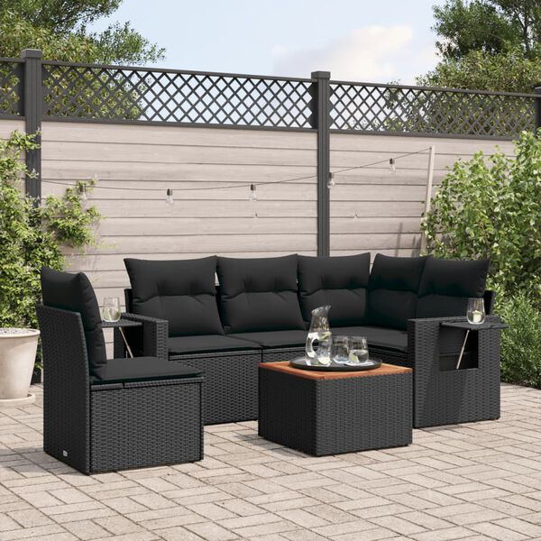 vidaXL Salon de jardin 6 pcs avec coussins noir r&eacute;sine tress&eacute;e