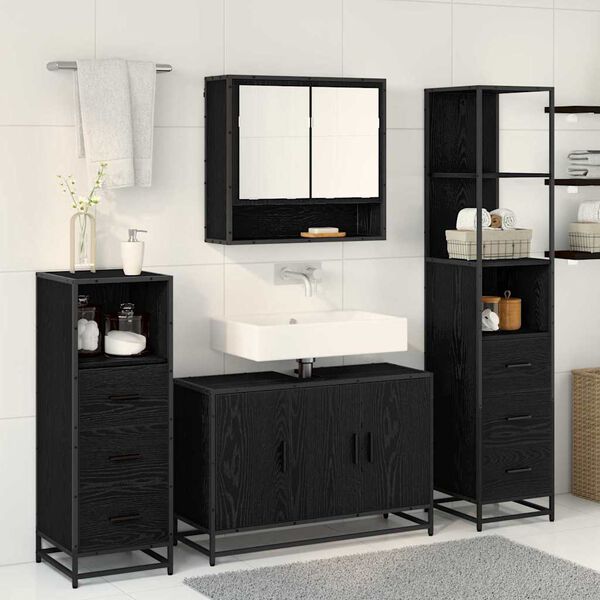 vidaXL Ensemble de mobilier de salle de bain 4 pcs Ch&ecirc;ne noir