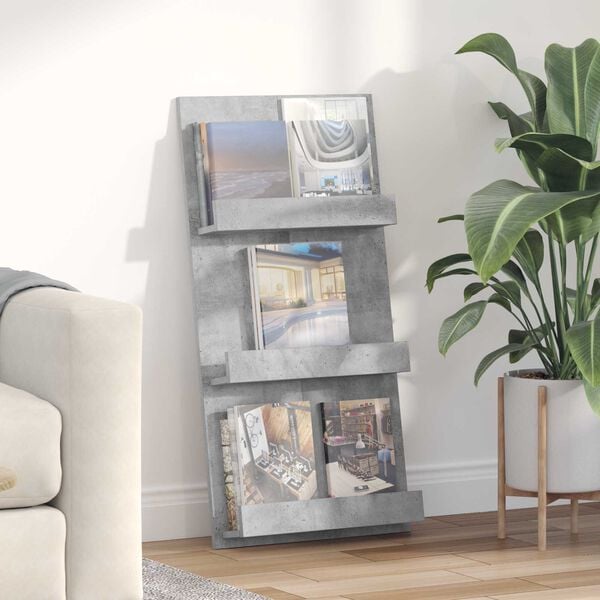 vidaXL &Eacute;tag&egrave;re &agrave; magazines avec &eacute;tag&egrave;re Gris b&eacute;ton 51 x 11 x 102 cm