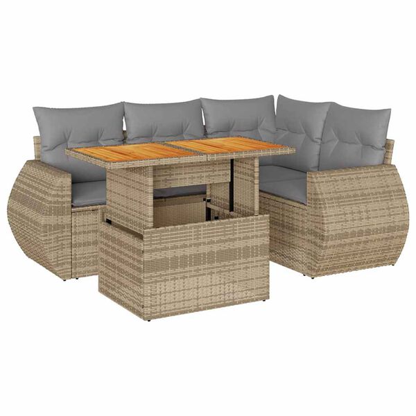 vidaXL Salon de jardin avec coussins 5 pcs beige r&eacute;sine tress&eacute;e