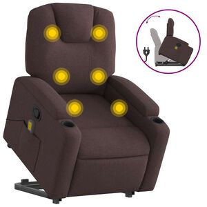 vidaXL Fauteuil inclinable de massage Marron fonc&eacute; Tissu