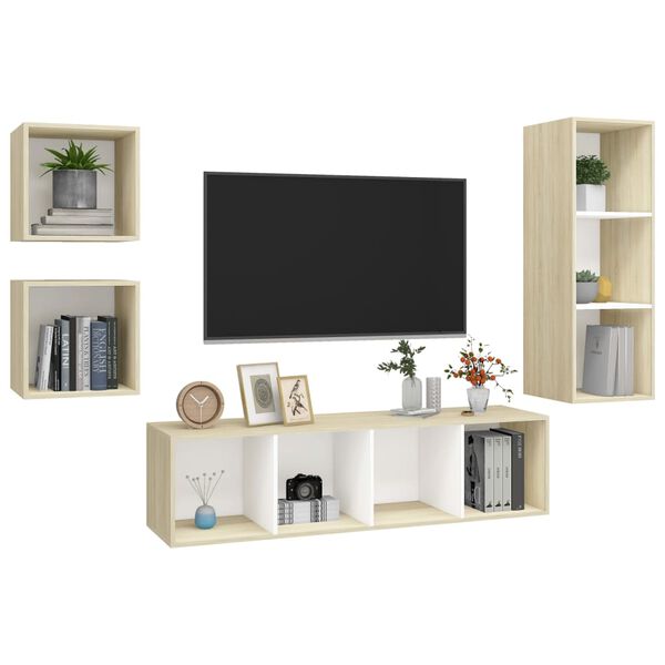 vidaXL Ensemble de meubles TV 4pcs Blanc chêne sonoma Bois ingénierie