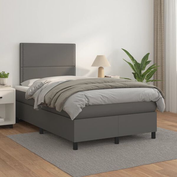 vidaXL Sommier &agrave; lattes de lit avec matelas gris 120x190 cm similicuir