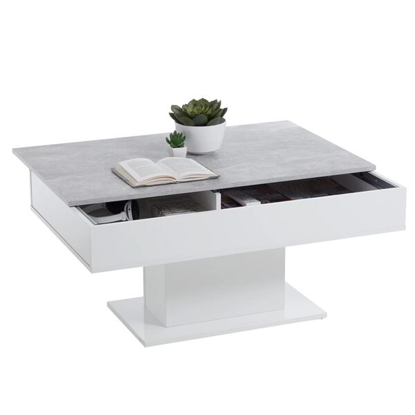 FMD Table basse gris béton et blanc