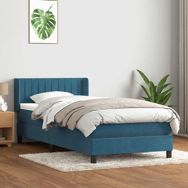 vidaXL Sommier &agrave; lattes de lit et matelas bleu fonc&eacute; 80x210 cm velours