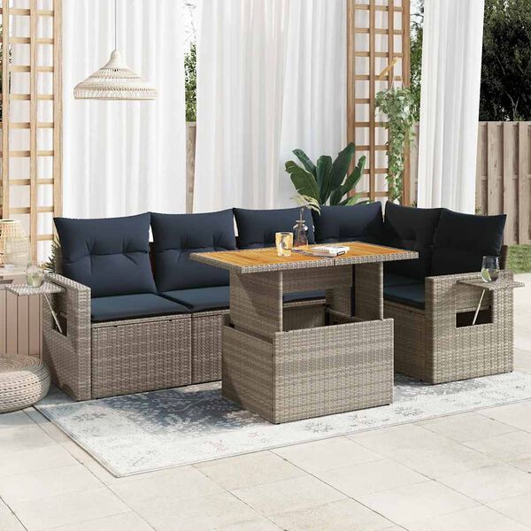vidaXL Salon de jardin 6 pcs avec coussins gris r&eacute;sine tress&eacute;e