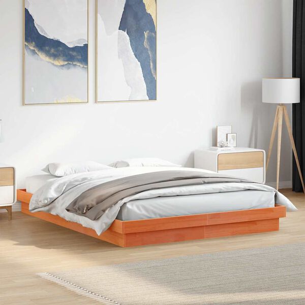 vidaXL Cadre de lit &agrave; LED sans matelas 150x200 cm bois massif