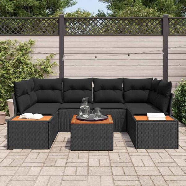 vidaXL Ensemble de canapé de jardin avec coussin 6 pcs Noir Poly rotin