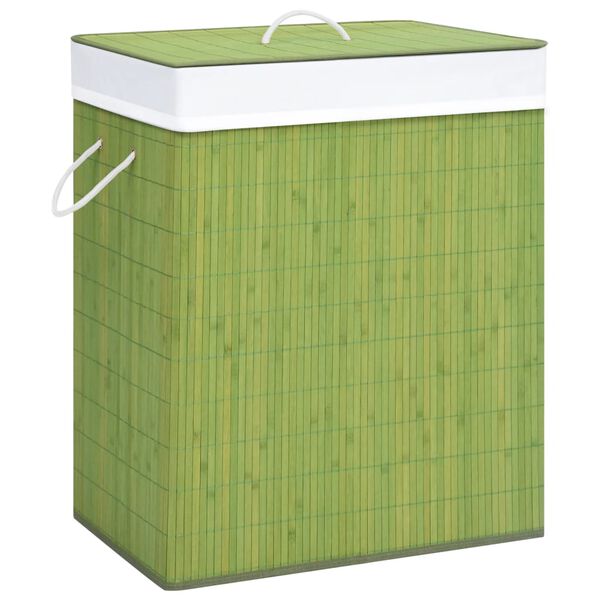 vidaXL Panier &agrave; linge avec une seule section bambou vert 83 L
