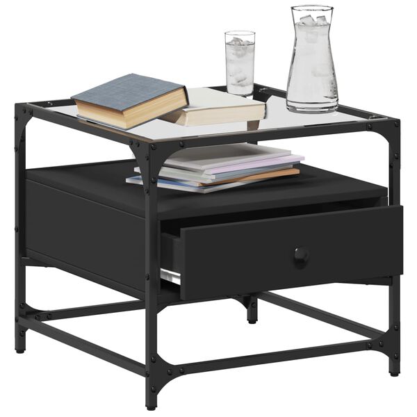 vidaXL Table basse avec dessus en verre noir 50x50x45 cm acier