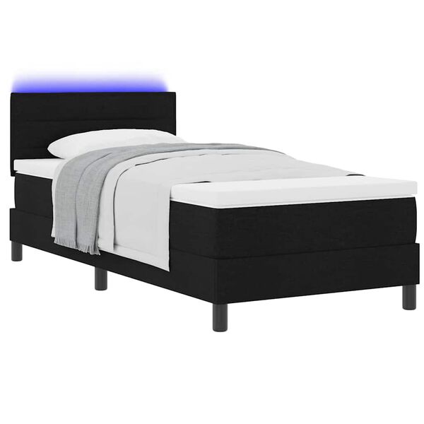 vidaXL Lit &agrave; ressorts avec matelas avec LED Noir 90 x 190 cm tissu